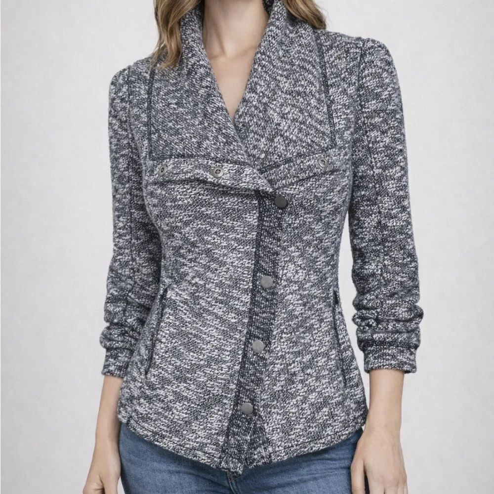 Saturday Sunday Blue White Marled Knit Academia Tennis Prep Women's Jacket Sz S